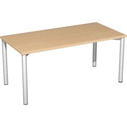 4 Fuß Flex Schreibtisch feste Höhe, 1600x800x720, Buche/Silber Produktbild Print Hauptbild L