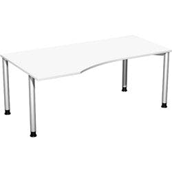 4 Fuß Flex PC-Schreibtisch links höhenverstellbar, 1800x1000x680-800, Weiß/Silber Produktbild