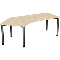 4 Fuß Flex Schreibtisch 135° links höhenverstellbar, 2166x1130x680-800, Ahorn/Anthrazit Produktbild