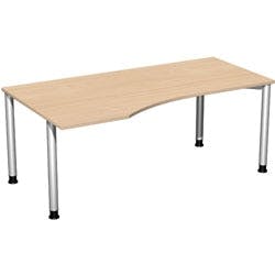 4 Fuß Flex PC-Schreibtisch links höhenverstellbar, 1800x1000x680-800, Buche/Silber Produktbild