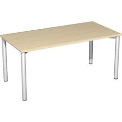 4 Fuß Flex Schreibtisch feste Höhe, 1600x800x720, Ahorn/Silber Produktbild