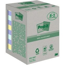 Post-it Recycelte Haftnotizen 76 x 76 mm Pastell 100 Blatt Vorteilspackung 8 + 2 Gratis Produktbild