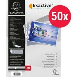 Exacompta Exactive Prospekthüllen DIN A3 Glasklar Transparent 55 Mikron PP (Polypropylen) Oben 11 Löcher 5934E 50 Stück Produktbild
