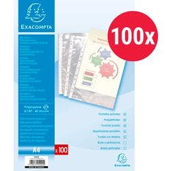 Exacompta Prospekthüllen DIN A4 Glasklar Transparent 60 Mikron PP (Polypropylen) Oben 11 Löcher 5000E 100 Stück Produktbild