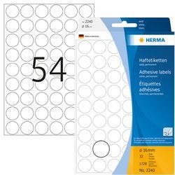 HERMA Mehrzwecketiketten 2240 Weiß Rund Ø 16 mm 32 Blatt à 54 Etiketten Produktbild