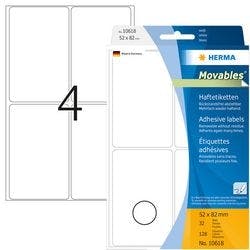HERMA Mehrzwecketiketten 10618 Weiß Rechteckig 52 x 82 mm 32 Blatt à 4 Etiketten Produktbild