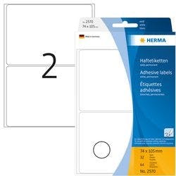 HERMA Mehrzwecketiketten 2570 Weiß Rechteckig 74 x 105 mm 32 Blatt à 2 Etiketten Produktbild
