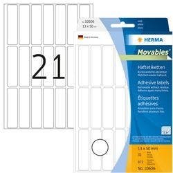 HERMA Mehrzwecketiketten 10606 Weiß Rechteckig 13 x 50 mm 32 Blatt à 21 Etiketten Produktbild