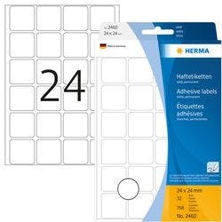 HERMA Wiederablösbare Etiketten 2460 Weiß Quadratisch 24 x 24 mm 32 Blatt à 24 Etiketten Produktbild