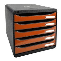 Exacompta Schubladenbox mit 5 Schubladen Big Box Plus Kunststoff Glänzend Schwarz, Orange 27,8 x 34,7 x 27,1 cm Produktbild
