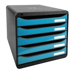 Exacompta Schubladenbox mit 5 Schubladen Big Box Plus Kunststoff Schwarz, Türkis 27,8 x 34,7 x 27,1 cm Produktbild Print Hauptbild L