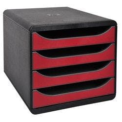 Exacompta Schubladenbox mit 4 Schubladen Big Box Kunststoff Schwarz, Rot 27,8 x 34,7 x 26,7 cm Produktbild