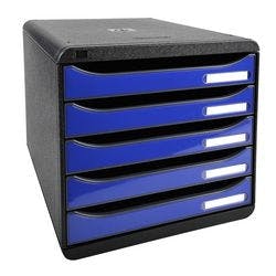Exacompta Schubladenbox mit 5 Schubladen Big Box Plus Kunststoff Glänzendes Schwarz, Meeresblau 27,8 x 34,7 x 27,1 cm Produktbild