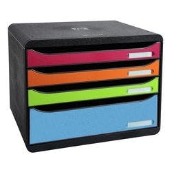 Exacompta Schubladenbox mit 4 Schubladen Big Box Plus Horizon Maxi Kunststoff Harlekinfarben 35,5 x 27 x 27,1 cm Produktbild