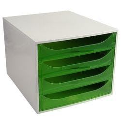 Exacompta Schubladenbox mit 4 Schubladen EcoBox Kunststoff Hellgrau, Grün 28,4 x 34,8 x 23,4 cm Produktbild