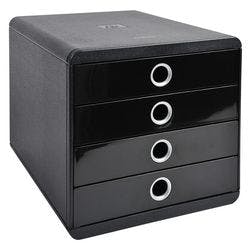 Exacompta Schubladenbox mit 4 Schubladen Pop-Box Kunststoff Schwarz, Silber 27,8 x 34,7 x 26,7 cm Produktbild