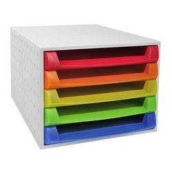 Exacompta Schubladenbox mit 5 Schubladen The Box Kunststoff Farbig sortiert 28,4 x 38,7 x 21,8 cm Produktbild