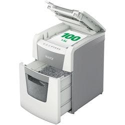 Leitz IQ Autofeed Small Office 100 Automatischer Aktenvernichter Partikelschnitt Sicherheitsstufe P-4 100 Blatt Automatisch & 8 Blatt Manuell Produktbild