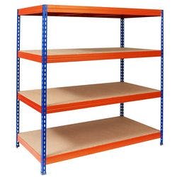 office marshal Weitspannregal 4 Fachböden Holz, Stahlblech 1.500 x 600 x 2.000 mm Blau, Orange Produktbild
