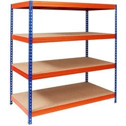 office marshal Weitspannregal 4 Fachböden Holz, Stahlblech 1.500 x 800 x 2.000 mm Blau, Orange Produktbild