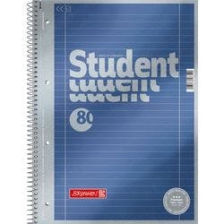 BRUNNEN Student Premium Collegeblock DIN A4 Liniert Spiralbindung Pappkarton Blau Perforiert 160 Seiten 80 Blatt Produktbild