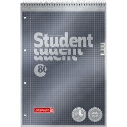 BRUNNEN Student Premium Collegeblock DIN A4 Kariert Spiralbindung Pappkarton Anthrazit Metallic Perforiert 160 Seiten 80 Blatt Produktbild