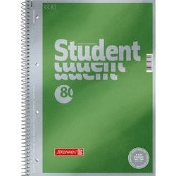 BRUNNEN Student Premium Collegeblock DIN A4 Blanko Spiralbindung Pappkarton Grün Perforiert 160 Seiten 80 Blatt Produktbild
