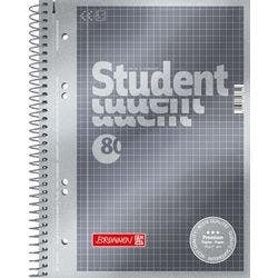 BRUNNEN Student Premium Notizbuch DIN A5 Kariert Spiralbindung Pappkarton Anthrazit-Metallic Perforiert 160 Seiten 80 Blatt Produktbild