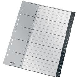 Leitz Recycle Register 1211 DIN A4 Maxi Schwarz 20-teilig 11 Löcher 90% Recycelter Kunststoff 1 bis 20 Produktbild