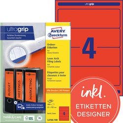 AVERY Zweckform L4766-100 Ordneretiketten DIN A4 Rot 61 x 192 mm 100 Blatt à 4 Etiketten Produktbild