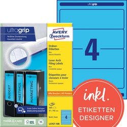AVERY Zweckform L4767-100 Ordneretiketten DIN A4 Blau 61 x 192 mm 100 Blatt à 4 Etiketten Produktbild