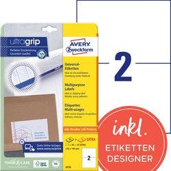 AVERY Zweckform ultragrip Universaletiketten 6176 Selbsthaftend DIN A4 Weiß 21 x 14,8 cm 30 Blatt à 2 Etiketten Produktbild