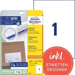 AVERY Zweckform ultragrip Universaletiketten 6119 Selbsthaftend DIN A4 Weiß 21 x 29,7 cm 30 Blatt à 1 Etiketten Produktbild