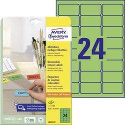 AVERY Zweckform Ablösbare Etiketten L6033-20 Selbsthaftend DIN A4 Grün 6,35 x 3,39 cm 20 Blatt à 24 Etiketten Produktbild