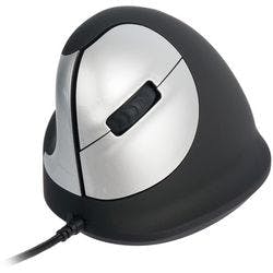 R-Go Tools Kabelgebundene Left Handed Vertical Ergonomische Optische Maus HE Medium USB-A 1,6 m Kabel Schwarz, Silber Produktbild