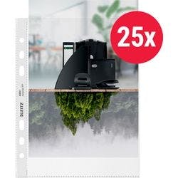 Leitz Prospekthüllen Recycled DIN A5 Genarbt Transparent 100 Mikron PP (Polypropylen) 6 Löcher 25 Stück Produktbild