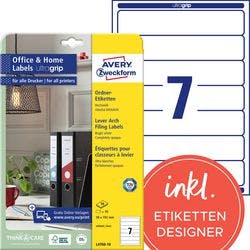 AVERY Zweckform L4760-10 Ordneretiketten DIN A4 Weiß 38 x 192 mm 10 Blatt à 7 Etiketten Produktbild