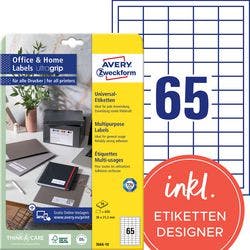 AVERY Zweckform Abziehhilfe QuickPEEL,ultragrip Universaletiketten 3666-10 Selbsthaftend DIN A4 Weiß 38 x 21,2 mm 10 Blatt à 65 Etiketten Produktbild