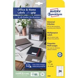 AVERY Zweckform ultragrip Universaletiketten 6122 Selbsthaftend DIN A4 Weiß 70 x 36 mm 10 Blatt à 24 Etiketten Produktbild
