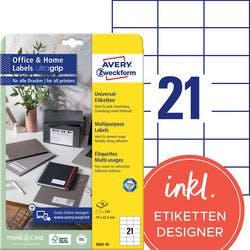 AVERY Zweckform ultragrip Universaletiketten 3652-10 Selbsthaftend DIN A4 Weiß 70 x 42,3 mm 10 Blatt à 21 Etiketten Produktbild
