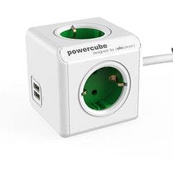 Allocacoc 1402GN / DEEUPC PowerCube Steckdosenwürfel mit 2 USB-Anschlüssen 4 Buchsen Typ F 1,5 m Weiß, Grün Produktbild