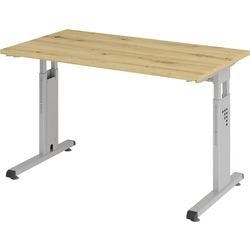 Hammerbacher Höhenverstellbarer Geradschreibtisch mit C-Fuß Express Q Eiche, Silber 1.200 x 672 x 685 - 810 mm Produktbild