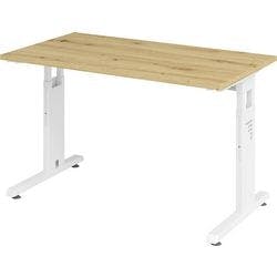Hammerbacher Höhenverstellbarer gerader Schreibtisch mit C-Fuß Express Q Eiche, Weiß 1.200 x 672 x 685 - 810 mm Produktbild