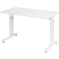 Hammerbacher Höhenverstellbarer gerader Schreibtisch mit C-Fuß Express Q Weiß 1.200 x 672 x 685 - 810 mm Produktbild