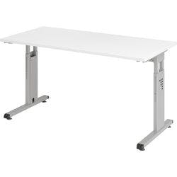 Hammerbacher Höhenverstellbarer gerader Schreibtisch mit C-Fuß Express Q Weiß, Silber 1.400 x 672 x 685 - 810 mm Produktbild