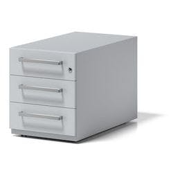 Rollcontainer Note mit Designgriff und drei Universalschubladen à Höhe 150 mm 495 x 420 x 775 mm Lichtgrau Produktbild