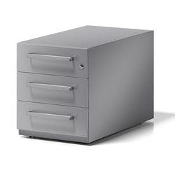 Rollcontainer Note mit Designgriff und drei Universalschubladen à Höhe 150 mm 495 x 420 x 775 mm Silber Produktbild
