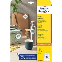 Avery Markierungspunkte L3416-10 Selbsthaftend DIN A4 Weiß 60 mm 10 Blatt à 12 Etiketten Produktbild