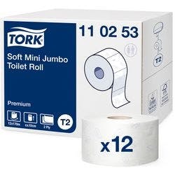 Tork Premium Mini Jumbo Toilettenpapier T2 2-lagig 110253 12 Rollen à 850 Blatt Produktbild