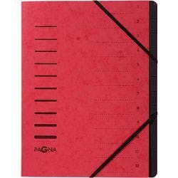 PAGNA Fächermappe DIN A4 Unbeschriftet Pappkarton 12 Fächer Rot 24,5 (B) x 0,5 (T) x 32 (H) cm Produktbild
